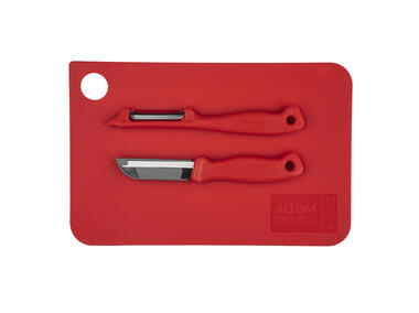 Zdjęcie: Deska 24x16 cm ze skrobakiem i nożykiem do jarzyn 6 cm czerwona ALTOMDESIGN