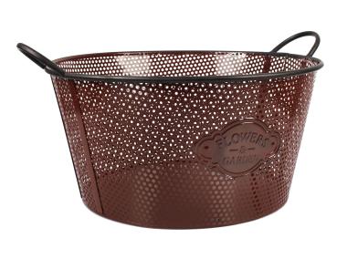Zdjęcie: Koszyk z uchwytami metalowy okragły 43x43x21/25 cm brązowy TIN TOURS