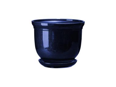 Zdjęcie: Doniczka ceramiczna z podstawką Grecka 11x12,5 cm granatowy połysk FLOWERPOT