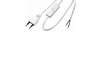 Zdjęcie: Przewód przyłączeniowy OMYp 2x0,75 wtyczka płaska, wyłącznik 3,1 m biały POLMARK