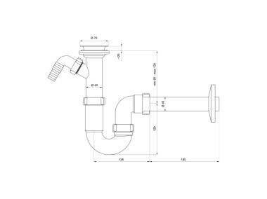 Zdjęcie: Syfon zlewozmywakowy rurowy pojedynczy 70 mm z wyjściem na pralkę/zmywarkę TYCNER