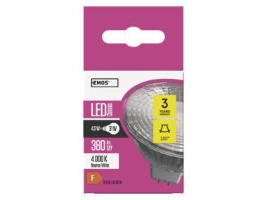 Zdjęcie: Żarówka LED Classic MR16, GU5.3, 4,5 W (31 W), 380 lm, neutralna biel EMOS