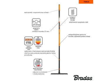 Zdjęcie: Grabie metalowe 36 cm z hartowaną głowicą ze stali borowej BRADAS