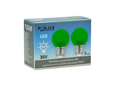 Zdjęcie: Żarówka LED G45 E27 36V 0,5 W zielone 2 szt. POLUX