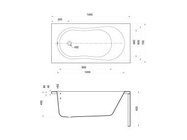 Zdjęcie: Wanna prostokątna Nike 140x70 cm CERSANIT