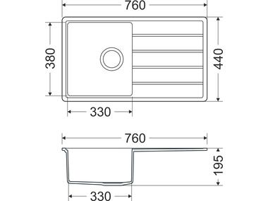 Zdjęcie: Zlewozmywak granitowy Metro 1-komorowy szary, 76x44x19,5 cm syfon manualny MILÓ