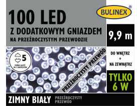 Lampki LED z dodatkowym gniazdem 9,9 m zimny biały 100 lampek BULINEX