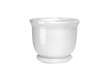 Zdjęcie: Doniczka ceramiczna z podstawką Grecka 11x12,5 cm biały odcień szary połysk FLOWERPOT