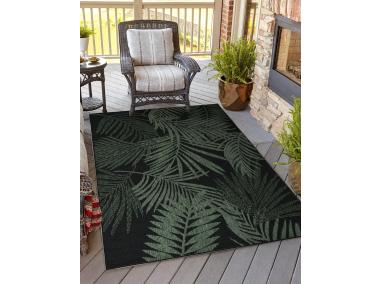 Zdjęcie: Dywan outdoor zielone liście, czarne tło 80x150 cm Peru INDAVO