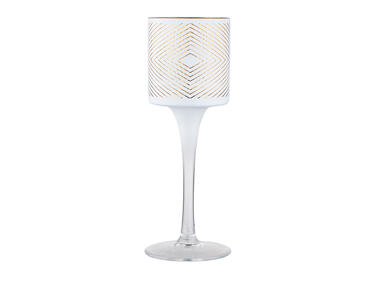 Zdjęcie: Świecznik szklany biały ze złotym wnętrzem na stopce 7x20 cm dekoracja geometryczna ALTOMDESIGN