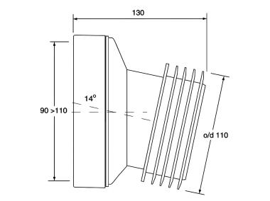 Zdjęcie: Przyłącze kanalizacyjne, krótkie 130 mm, kątowe 14 stopni MCALPINE