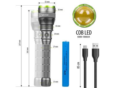 Zdjęcie: Latarka akumulatorowa taktyczna 10000lm COB LED IPX7 VA0254 VAYOX