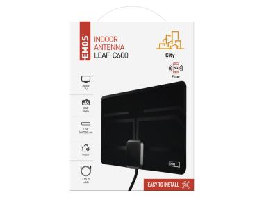 Zdjęcie: Antena pokojowa City Leaf-C600, DVB-T2, DAB, filtr LTE,4G,5G EMOS