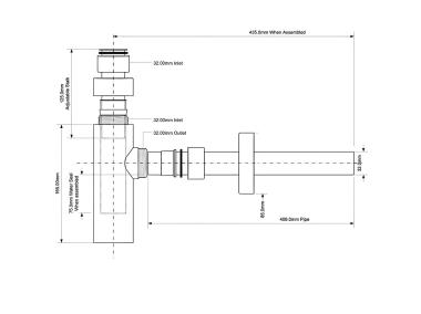 Zdjęcie: Syfon umywalkowy butelkowy dekoracyjny 1.1/4x32 bez spustu chrom MCALPINE