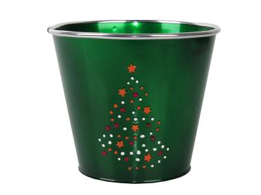 Zdjęcie: Osłonka świąteczna z choinką 17,5x17,5x15 cm metalowa zielona TIN TOURS