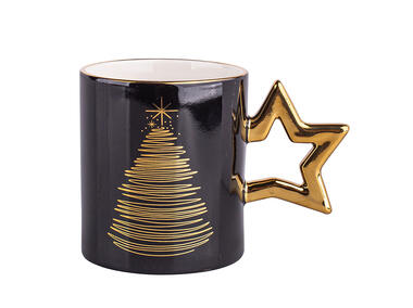 Zdjęcie: Kubke prosty Golden Christmas 350 ml ze złotym uchem, czarny gift box ALTOMDESIGN