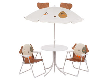 Zdjęcie: Komplet mebli ogrodowych Psiaczek 2 szt. krzeseł , stół, parasolka PATIO