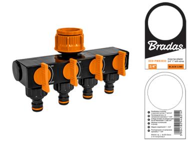 Zdjęcie: Rozdzielacz 4-drożny GW 1"-3/4" z zaworami Black Line BRADAS