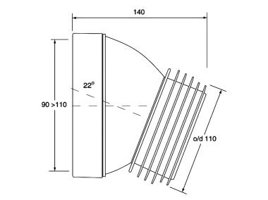 Zdjęcie: Przyłącze kanalizacyjne, krótkie 140 mm, kątowe 22 stopni MCALPINE