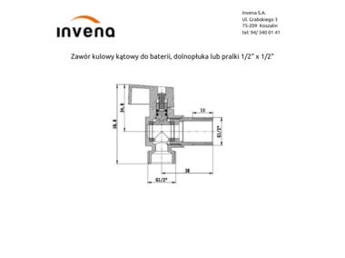 Zdjęcie: Zawór kulowy kątowy do baterii, dolnopłuka lub pralki 1/2x1/2 INVENA