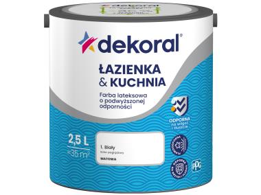 Zdjęcie: Farba do łazienki i kuchni biały 2,5 L DEKORAL