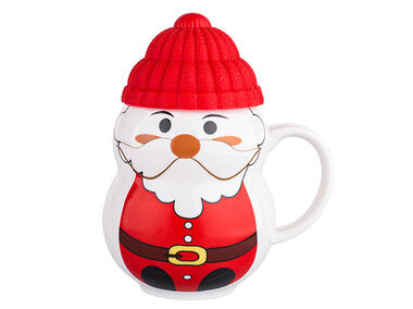 Zdjęcie: Kubek zimowy 350 ml z silikonową czapeczką Mikołaj w opasce ALTOMDESIGN