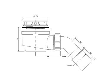 Zdjęcie: Syfon brodzikowy niski wys. 65 mm z odejściem 40/50 mm czyszczony od góry, pokrywa 70 mm MCALPINE