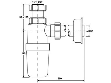 Zdjęcie: Syfon umywalkowy butelkowy 1.1/4x32 mm bez spustu MCALPINE