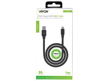 Zdjęcie: Kabel USB - USB-C 120W 3A 1 m fast line czarny VA0121 VAYOX