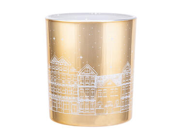 Zdjęcie: Świecznik szklany złoty z jasnym wnętrzem 9x10 cm dekor Kamieniczki ALTOMDESIGN