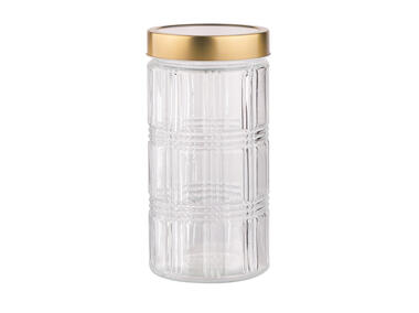 Zdjęcie: Pojemnik szklany z pokrywką w kolorze złota 1,7 L dekoracja kratka ALTOMDESIGN