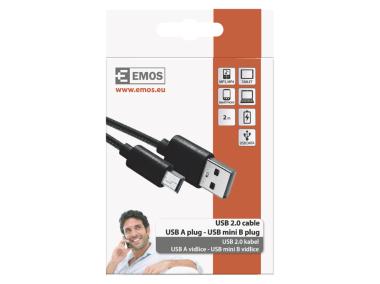 Zdjęcie: Kabel Usb 2.0, wtyk A - mini B, ładowanie, transmisja danych, 2 m, czarny EMOS