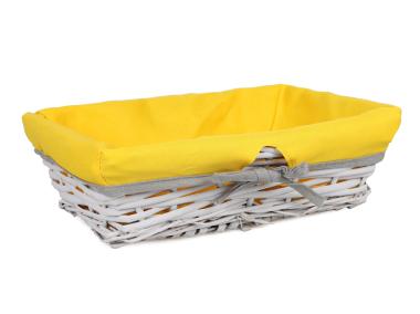 Zdjęcie: Koszyk wiklinowy z żółtym materiałem 30x22x9 cm szary prostokątny TIN TOURS