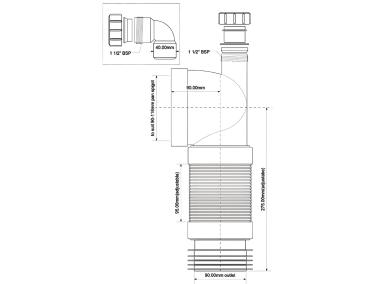 Zdjęcie: Przyłącze kanalizacyjne elastyczne, o długości od 265 do 540 mm, kątowe 90 stopni MCALPINE
