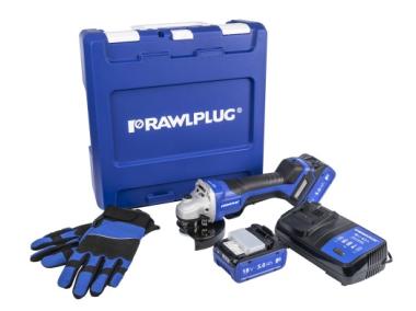 Zdjęcie: Szlifierka kątowa RawlGrinder R-PAG18-PV, rękawice, walizka, 2 akumulatory z ładowarką RAWLPLUG