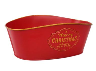 Zdjęcie: Koszyk prezentowy z metalu 27x17x9/10,5 cm czerwony świąteczny TIN TOURS