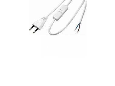 Zdjęcie: Przewód przyłączeniowy OMYp 2x0,5 wtyczka płaska, wyłącznik 1,6 m biały POLMARK