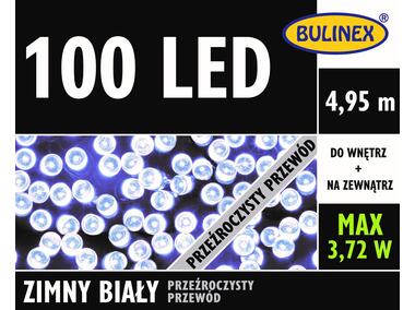 Zdjęcie: Lampki choinkowe LED 4,95 m zimny biały 100 lampek przezroczysty przewód BULINEX