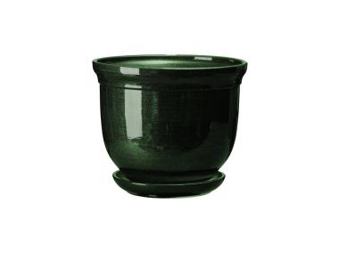 Zdjęcie: Doniczka ceramiczna z podstawką Grecka 11x12,5 cm zielony połysk FLOWERPOT