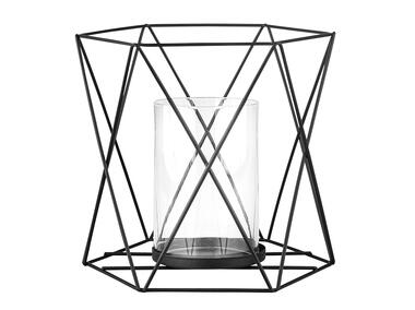 Zdjęcie: Świecznik metalowy geometryczny z uchwytem i szklanym wkładem 15x15x16,5 cm czarny ALTOMDESIGN