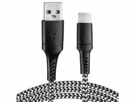 Kabel USB - USB-C oplot czarno-biały 1 m VA0148 VAYOX