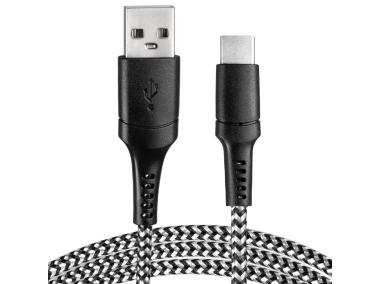 Zdjęcie: Kabel USB - USB-C oplot czarno-biały 1 m VA0148 VAYOX