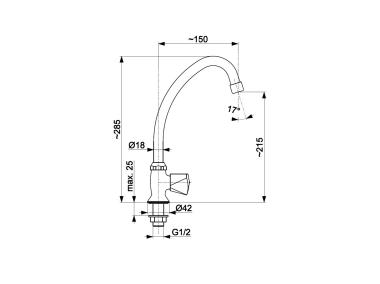 Zdjęcie: Zawór wypływowy umywalkowy z wylotem L=150 mm KFA