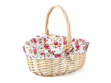 Zdjęcie: Koszyk wiklinowy z materiałem w kwiaty 36x30x16/36 cm kremowy TIN TOURS