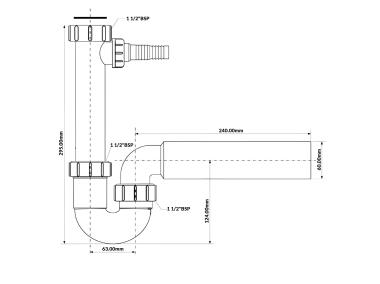 Zdjęcie: Syfon zlewozmywakowy rurowy 1.1/2 x50 mm z podłączeniem pralki lub zmywarki bez spustu MCALPINE