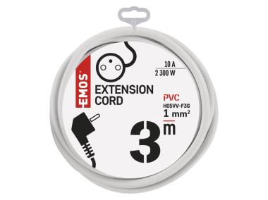 Zdjęcie: Przedłużacz 3 m, 1 gniazdo, biały, PVC, 1 mm2 EMOS