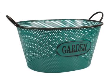 Zdjęcie: Koszyk owalny z uchwytami 45x36x21,5/26,5 cm metalowy zielony TIN TOURS