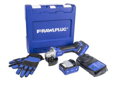 Zdjęcie: Szlifierka kątowa RawlGrinder R-PAG18-SV, rękawice, walizka, 2 akumulatory, z ładowarką RAWLPLUG