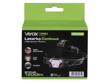 Zdjęcie: Latarka czołowa 1200 lm SST40 + sensor ruchu VA0103 VAYOX