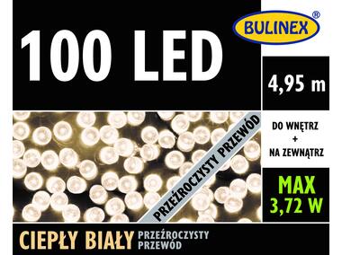 Zdjęcie: Lampki choinkowe LED 4,95 m ciepły biały 100 lampek przewód przezroczysty BULINEX